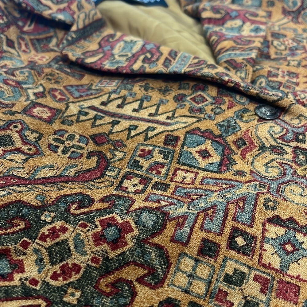 Ellen Tracy Multicolor Patterned Blazer - Mustard, Red, Green Accents - Picture 10 of 15
